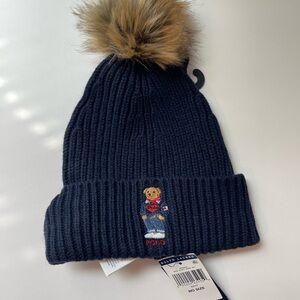 POLO Ralph Lauren Navy Knit Beanie with Pom Pom (NEW with tags)